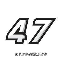 Racing logo number 47 on white background for racing, sports, jersey t-shirt