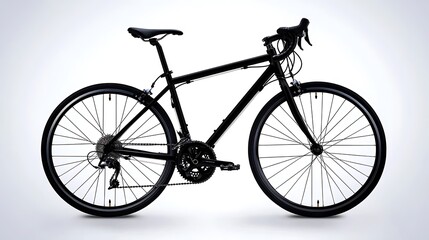 Fototapeta premium Sleek black road bicycle on a white background with shadows. Simplistic design