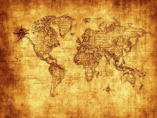 Fototapeta premium A vintage and antique map representing the world geography extensively