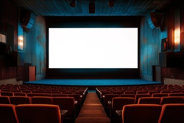 Fototapeta premium Empty Movie Theater with Blank Screen Ready for a Film Showing