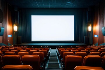 Fototapeta premium Empty Movie Theater with Rows of Seats and Large Blank Screen