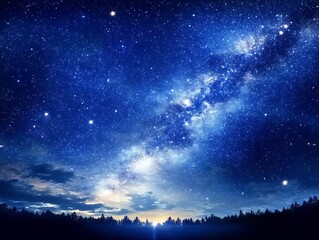 A breathtaking view of the stunning night sky with stars and trees