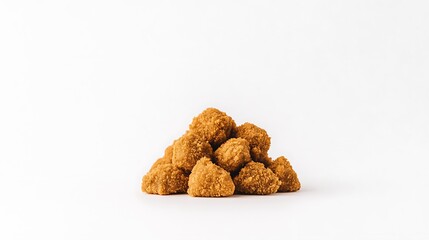 Stack of bite-sized, golden-brown, crispy fried food pieces on a plain, white surface