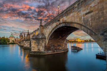 The Charles Bridge night view in Prague City