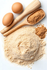 Baking ingredients flour, eggs, spices, spoons