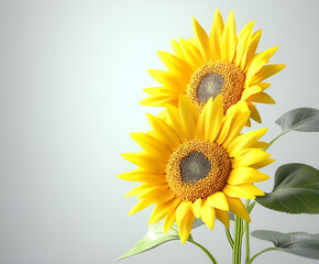 Obraz premium sunflowers on pastel grey background Selective focus, Space for text