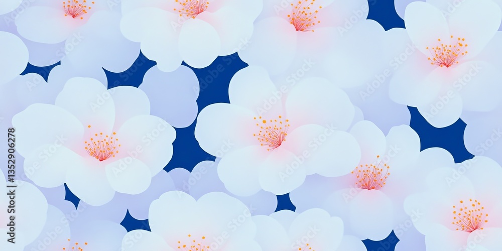 Poster delicate white flowers bloom in a vibrant spring setting with a soft abstract background