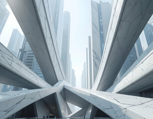 Obraz premium Futuristic Cityscape with Modern Architecture and Geometric Concrete Structures