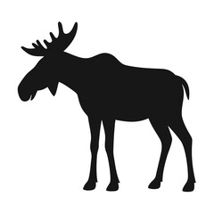 black standing moose silhouette vector art for wildlife designs, nature branding, and forest-themed projects
