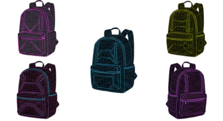 Backpacks in Wireframe Design Showcasing Futuristic and Modern Style