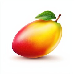 Vibrant mango fruit with leaf on white background