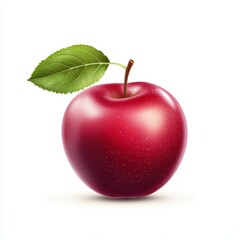 Fresh Red Apple with Leaf on White Background