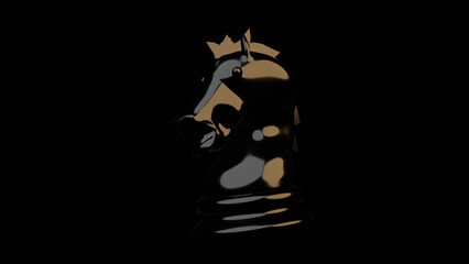 a black chess knight spins 