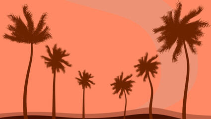 palm trees on the road, flat color illustration