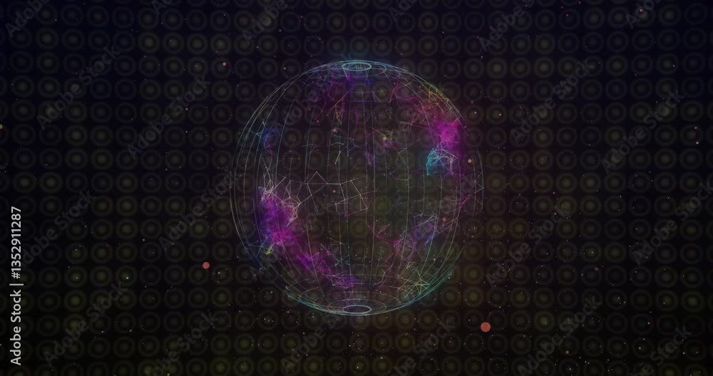 Poster digital globe glowing with colorful network connections over dark animation background