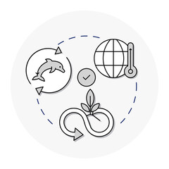 Global Sustainability Synergy Editable Stroke Icon. Climate change, marine conservation, and renewable growth integration symbol.