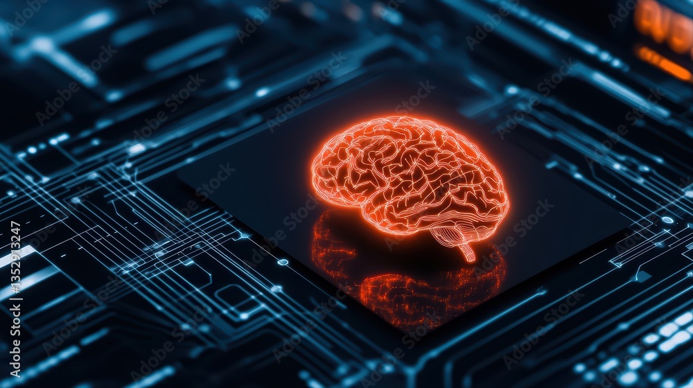 Aufkleber neural network concept with brain and technology