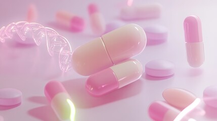 Clean space showcase of pharmaceutical capsules and pills health concept macro view