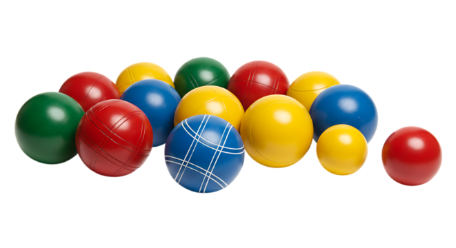 Colorful Bocce Balls Grouped on Transparent Background Ready for Lawn Game