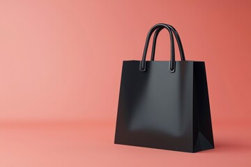 Black Shopping Bag on Pink Background for Fashion and Retail Concepts