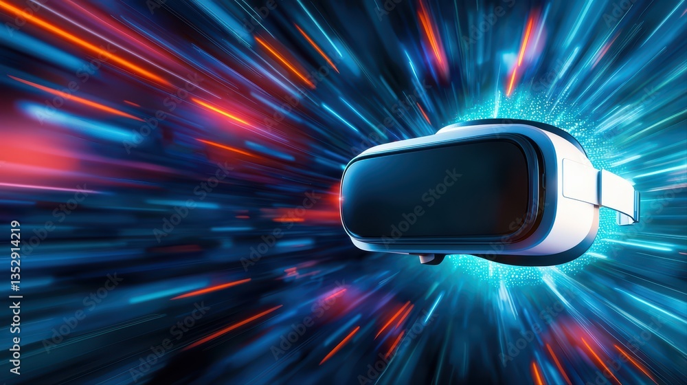 Poster dynamic virtual reality headset in motion background