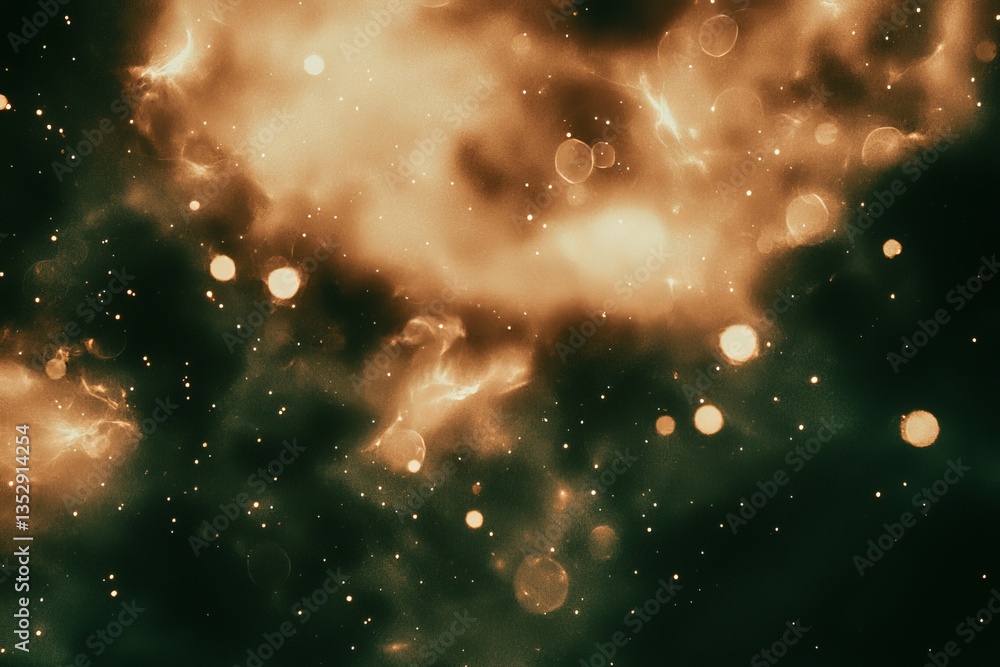 Poster lomo style abstract glowing embers floating through dark background with ethereal atmosphere