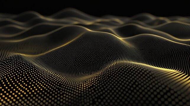Golden Digital Wave Abstract Particle Landscape.
