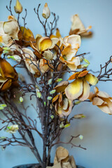 rustic dried magnolia arrangement with warm earthy tones.