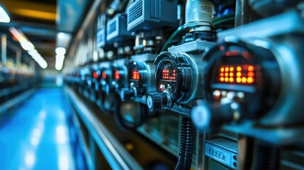 Factory automation digital meters display process data in industrial plant