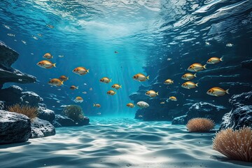 Serene Underwater Landscape with Colorful Fish for Tranquil Ocean Decor