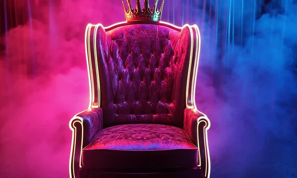 Royal Throne with Neon Lights and Crown