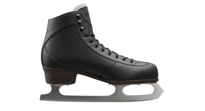 Isolated Black Ice Skate Against Transparent Background for Figure Skating Use