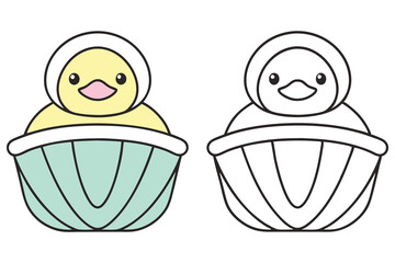 Cute Duckling With Bonnet, Colored and Outlined Versions, Art