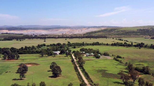 Green agriculture horse farm in Hunter Valley of Australia near Scone Muswellbrook.
