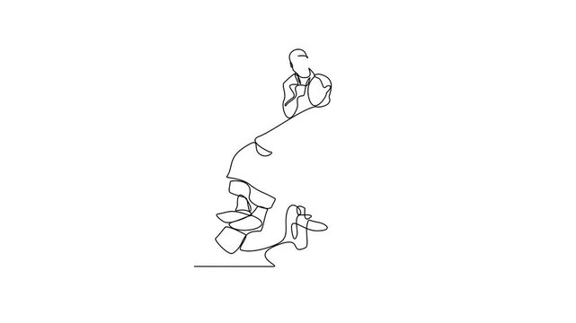 Animated self drawing of a barber is shaving his customer in the barbershop video design illustration. Barbershop activity illustration in simple linear style video design concept. God design asset.