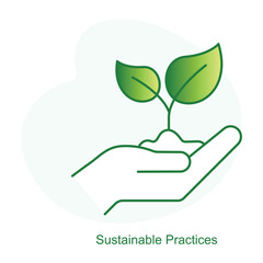 Sustainable Practices Icon – Two Leaves Growing in a Hand to Represent Responsible Agricultural Practices.