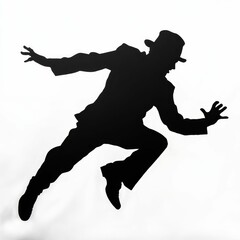 Silhouette of man leaping forward enthusiastically.