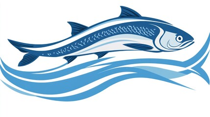 Obraz premium Stylized Fish Swimming in Ocean Waves Marine Life Illustration Aquatic Creature Design Sea A