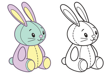 Cute plushy rabbit with colored & outline variants, soft toy with stitch detailing