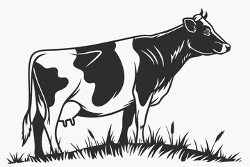 Silhouette of a Cow Grazing in a Field