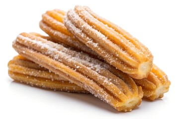 crispy churros coated in sugar isolated white background