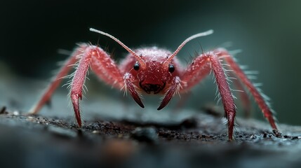 An intricate close-up of a red crab perched on a surface, showcasing its fascinating features and textures, interconnecting beauty with the ocean habitat.