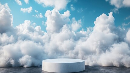 Empty Podium Above the Clouds with Dreamlike Product Display.