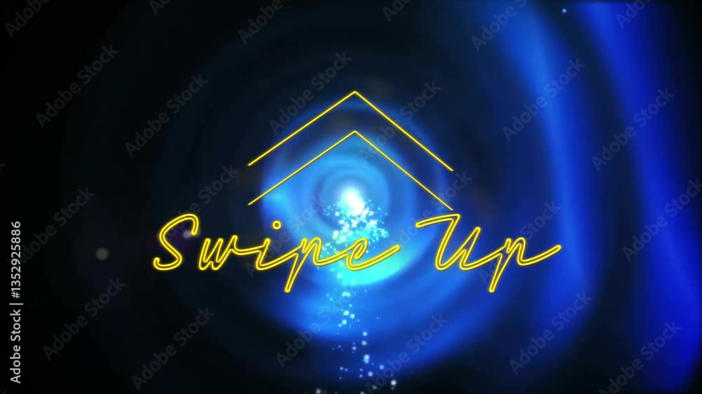 Poster swipe up text with glowing arrows over swirling blue vortex animation