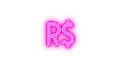 Brazilian real sign icon glowing neon on transparent background