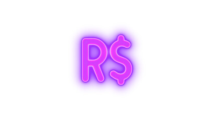 Brazilian real sign icon glowing neon on transparent background