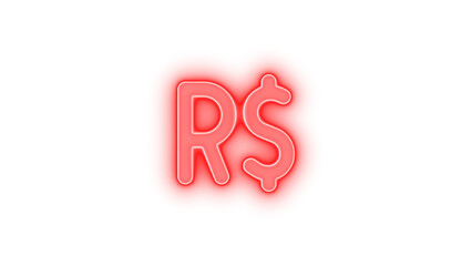 Brazilian real sign icon glowing neon on transparent background