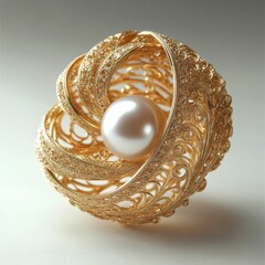 Pearl surrounded by ornate golden filigree design.