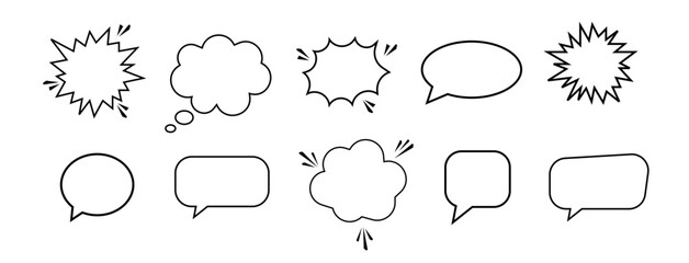 Fototapeta premium Retro empty comic speech bubbles set with black halftone shadows. Vintage design, pop art style - stock vector.