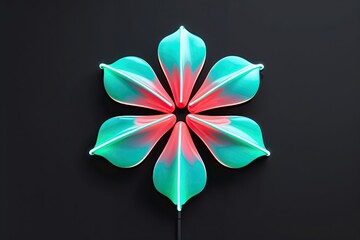Three Dimensional Neon Flower Design in Vibrant Coral and Turquoise on Black Background